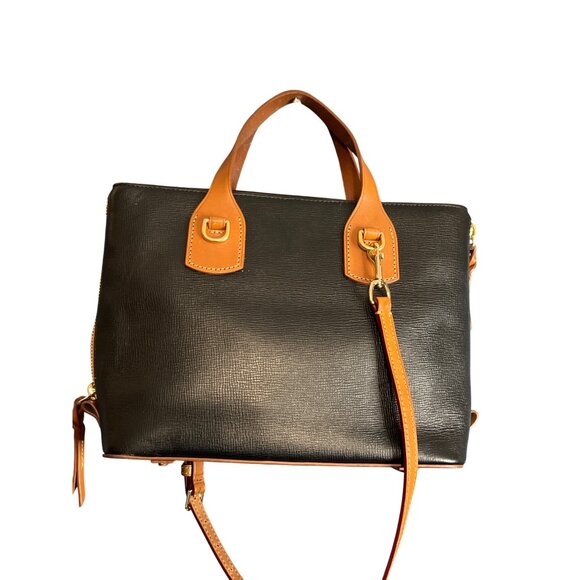 Vintage Dooney & Bourke Black & Tan Leather Satchel - Picture 4 of 13